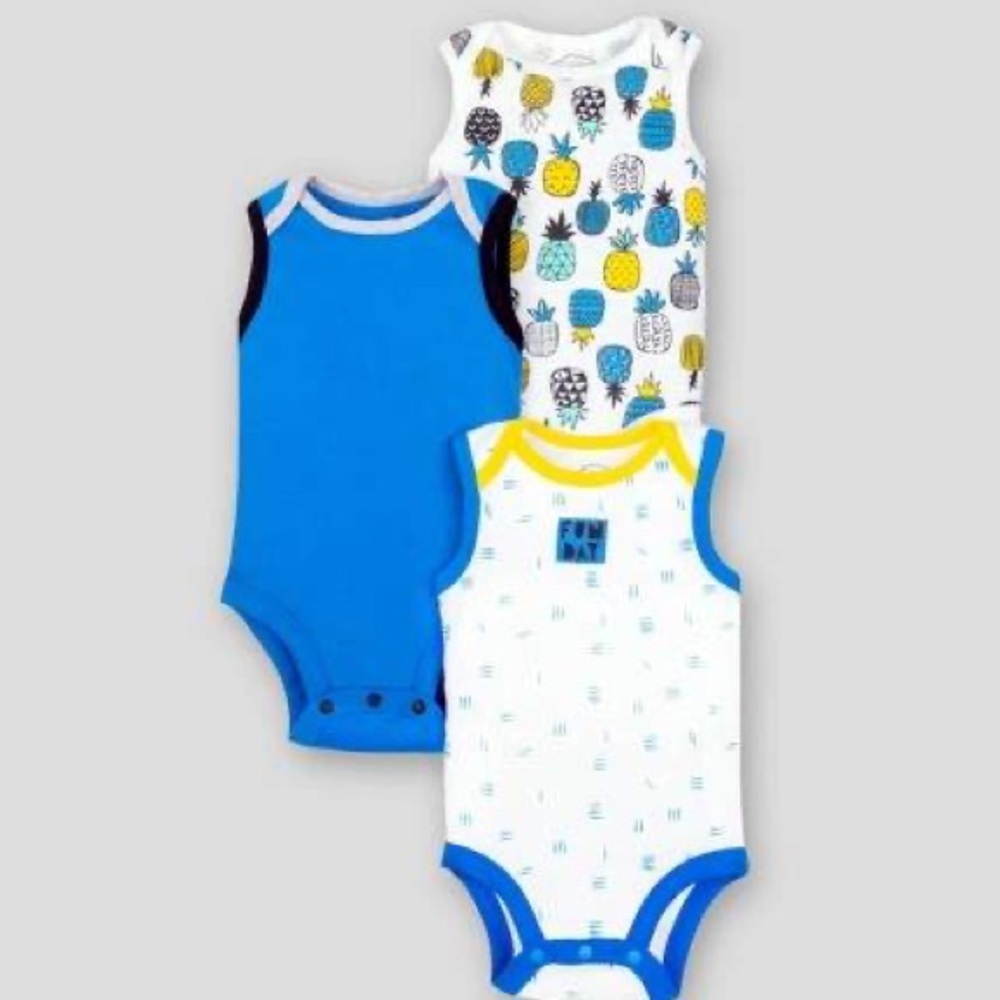 Lamaze Baby Boys’ Organic 3pk Sleeveless Bodysuits